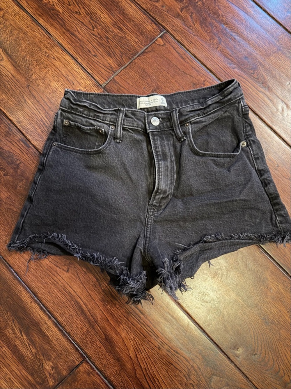 Abercrombie & Fitch Black Frayed Hem High-Rise, 90s Relaxed Denim Shorts